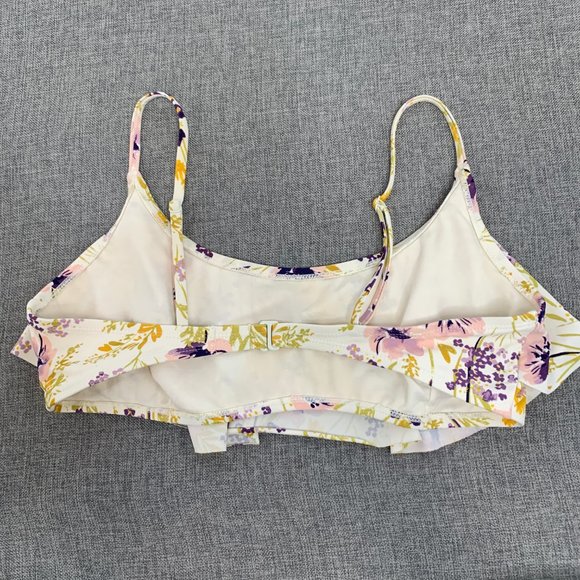 Old Navy Juniors Floral Bikini Top XL Adjustable Straps Cream Purple Green Pink - Picture 10 of 11